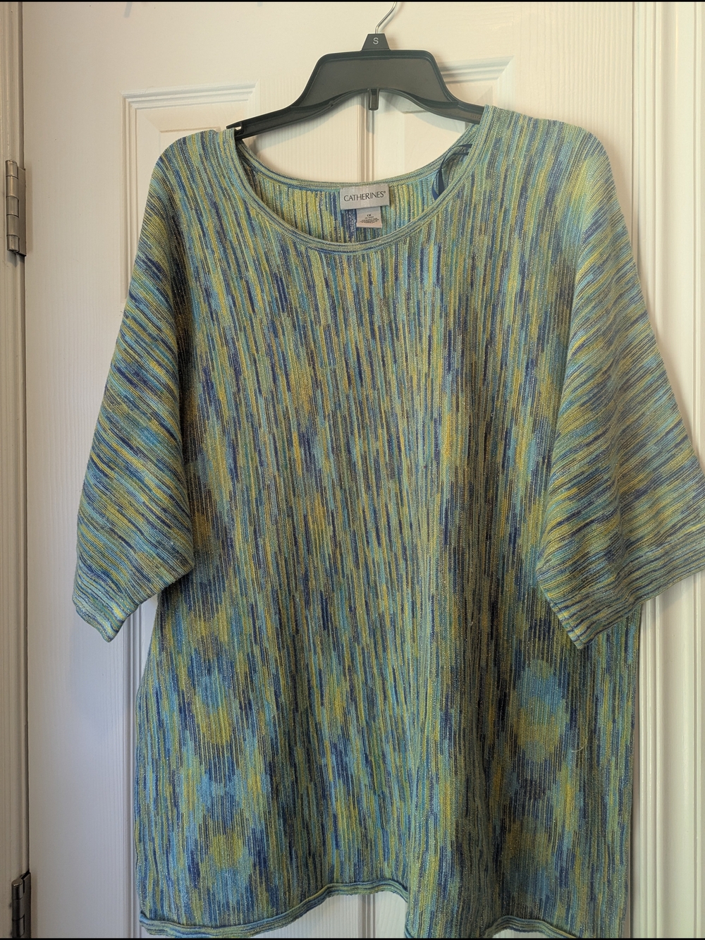 Catherines Blue & Green Striped Metallic Knit Top